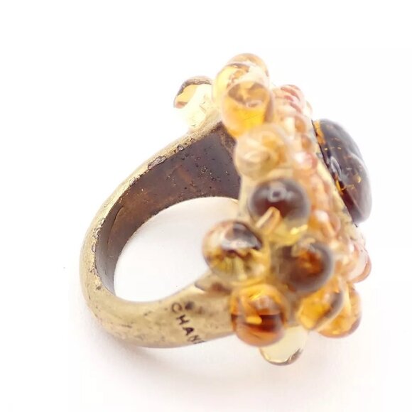 CHANEL Logo Gripoix Ring 00A Brown Gold-Plated France Accessory - Picture 4 of 16